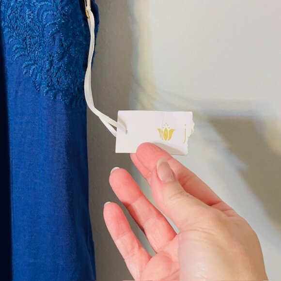 J. Marie Embroidered Ruffled Flutter Sleeve Tiered Dress NWT Cobalt Blue XS - Picture 6 of 9